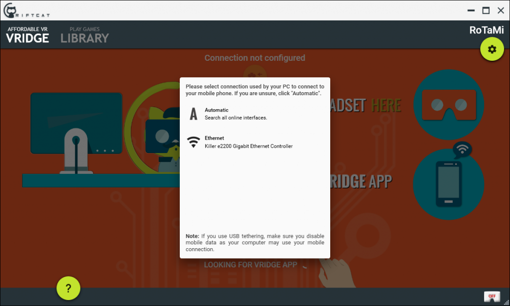 Select Ethernet to connect via Wi-Fi.